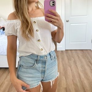 Off the shoulder button down blouse